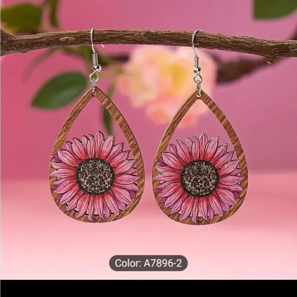 Sunflower teardrop  earrings sunflower pink new d97‎